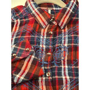 Plaid Button-Up Shirt - Red and Blue
